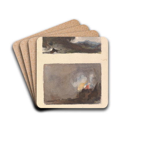 Landscape With Tree in Foreground and Mountains in Distance; Figure in interior Scene by Thomas Sully Drink Coasters - set of 4 Landscape With Tree in Foreground and Mountains in Distance; Figure in interior Scene by Thomas Sully Drink Coasters - set of 4