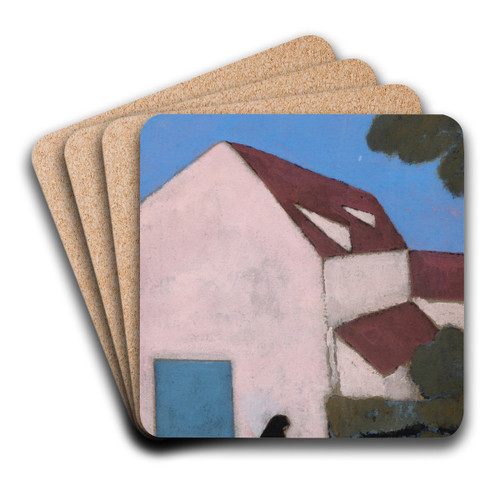 Ferme  la faade rose, silhouette de femme by Lon Spilliaert Art Drink Coaster set Ferme  la faade rose, silhouette de femme by Lon Spilliaert Art Drink Coaster set