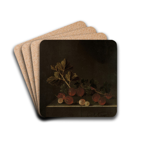 A Sprig of Gooseberries on a Stone Plinth by Adriaen Coorte Drink Coasters - set of 4 A Sprig of Gooseberries on a Stone Plinth by Adriaen Coorte Drink Coasters - set of 4
