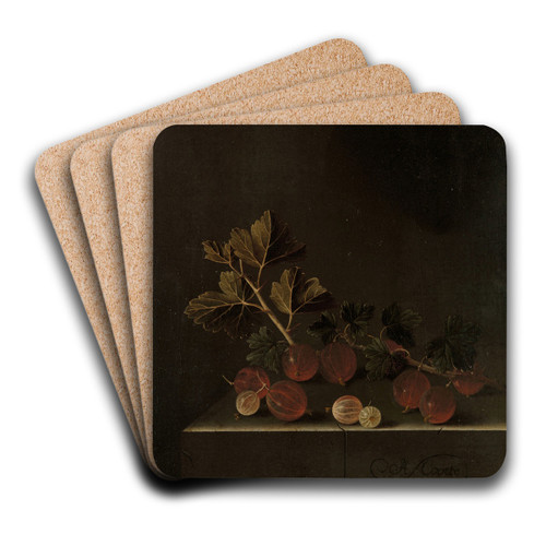 A Sprig of Gooseberries on a Stone Plinth by Adriaen Coorte Art Drink Coaster set A Sprig of Gooseberries on a Stone Plinth by Adriaen Coorte Art Drink Coaster set