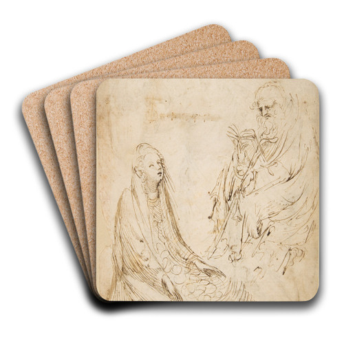 Seated Woman and a Male Hermit in Half-length by Stefano da Verona Art Drink Coaster set