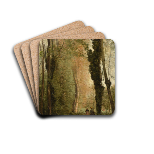 Un chemin sous les arbres au printemps by Jean-Baptiste-Camille Corot Drink Coasters - set of 4