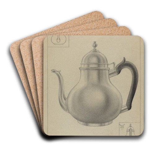 Silver Teapot by Clayton Braun Art Drink Coaster set Silver Teapot by Clayton Braun Art Drink Coaster set