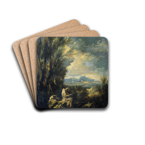 Landscape with Saint Bruno by Alessandro Magnasco Drink Coasters - set of 4