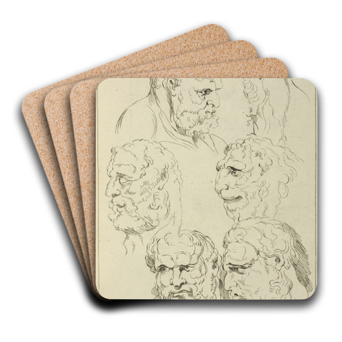 Studies of the head of a bearded man, and the head of a creature by Peter Paul Rubens Art Drink Coaster set