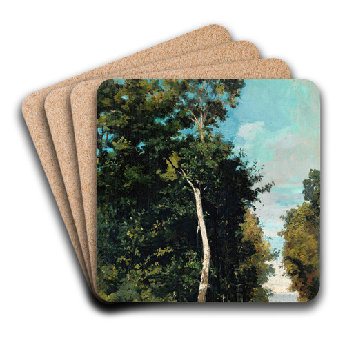 Forest On The Grace Coast In Honfleur by Jean-Baptiste-Camille Corot Art Drink Coaster set Forest On The Grace Coast In Honfleur by Jean-Baptiste-Camille Corot Art Drink Coaster set