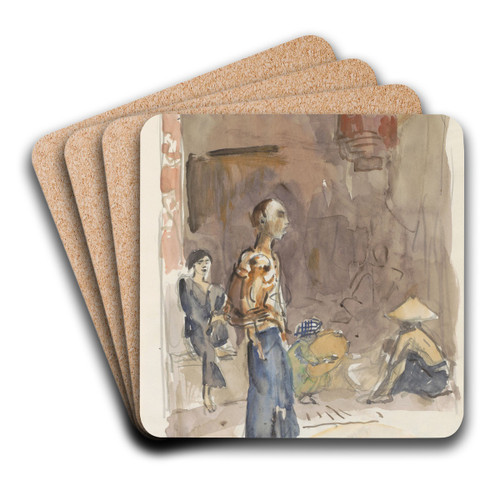 Straat met figuren. by Marius Bauer Art Drink Coaster set