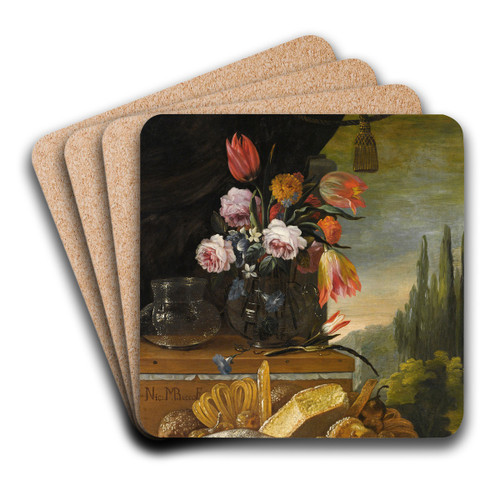 Natura Morta Di Dolci E Biscotti In Un Paesaggio by Nicola Maria Recco Art Drink Coaster set Natura Morta Di Dolci E Biscotti In Un Paesaggio by Nicola Maria Recco Art Drink Coaster set