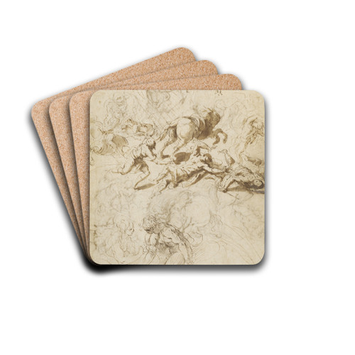 The Conversion of Saint Paul; Adam and Eve by Jacopo Palma il Giovane Drink Coasters - set of 4