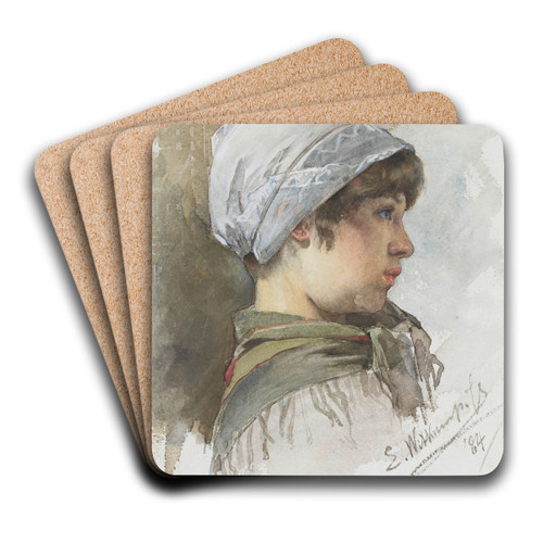 Studie van het hoofd van een jong meisje, en profil by Ernst Witkamp Art Drink Coaster set Studie van het hoofd van een jong meisje, en profil by Ernst Witkamp Art Drink Coaster set