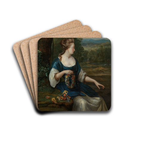 Portrait of a woman with a wreath of flowers by Eglon van der Neer Drink Coasters - set of 4 Portrait of a woman with a wreath of flowers by Eglon van der Neer Drink Coasters - set of 4