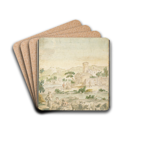 Landscape with Figures by Giuseppe Zais Drink Coasters - set of 4 Landscape with Figures by Giuseppe Zais Drink Coasters - set of 4