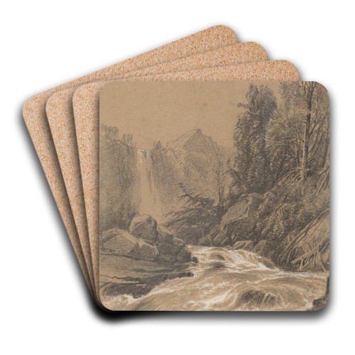 Mountain Landscape, Stream and Waterfall by William Hart Art Drink Coaster set