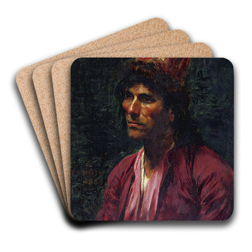 Portrait Of A Man by Frederick Arthur Bridgman Art Drink Coaster set Portrait Of A Man by Frederick Arthur Bridgman Art Drink Coaster set