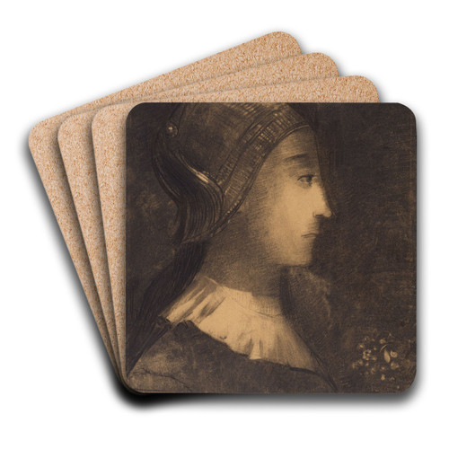 Profil de femme  droite by Odilon Redon Art Drink Coaster set