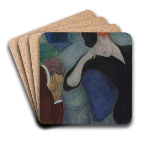interior with a seated couple by Marianne von Werefkin Art Drink Coaster set interior with a seated couple by Marianne von Werefkin Art Drink Coaster set