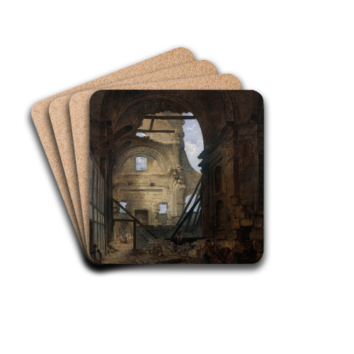 La chapelle de la Sorbonne avec la vote de la nef effondre by Hubert Robert Drink Coasters - set of 4