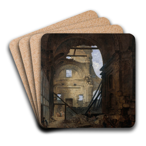 La chapelle de la Sorbonne avec la vote de la nef effondre by Hubert Robert Art Drink Coaster set