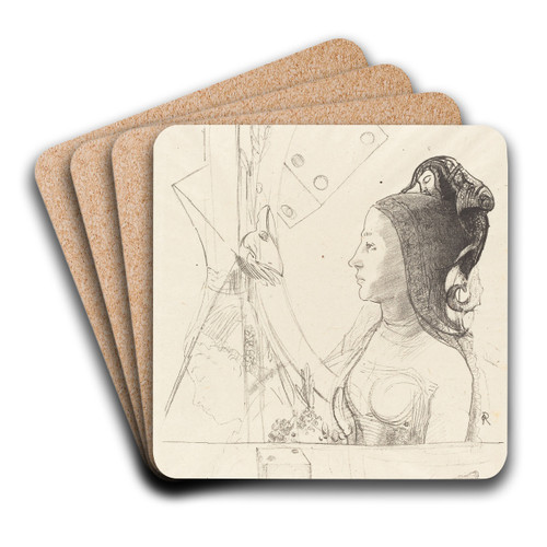 Femme de Profil (Profile of a Woman) by Odilon Redon Art Drink Coaster set