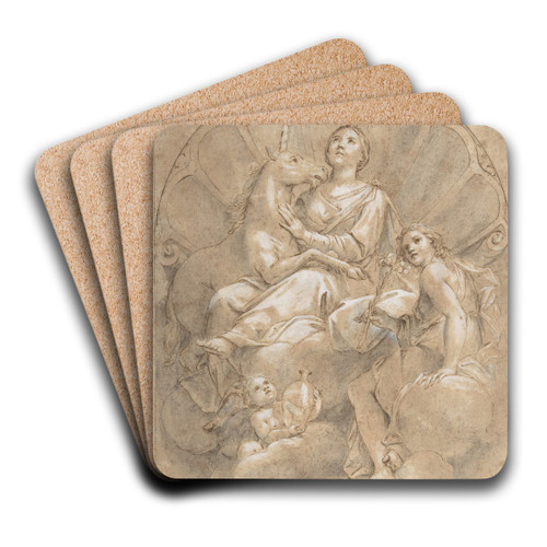 Allegorical Figure of Purity with a Unicorn by Marcantonio Franceschini Art Drink Coaster set Allegorical Figure of Purity with a Unicorn by Marcantonio Franceschini Art Drink Coaster set