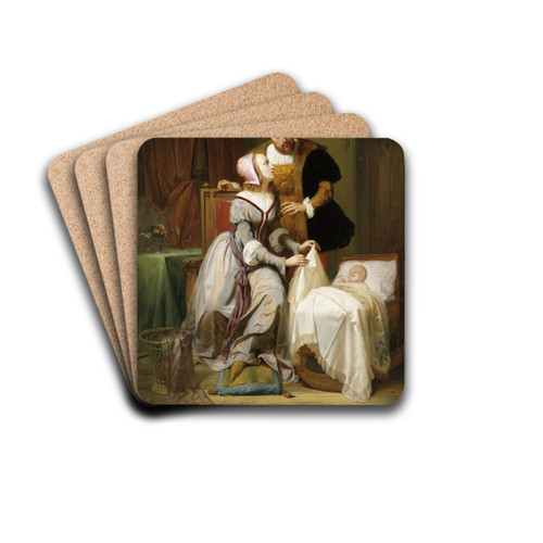 Emperor Karel with his mistress Johanna Van der Geynst at the cradle of their daughter Margaret of Parma by Thodore-Joseph Canneel Drink Coasters - set of 4