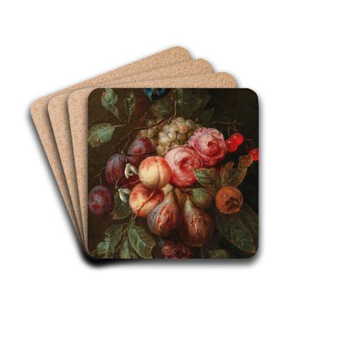 Fruit and flowers hanging from a ribbon by Joris van Son Drink Coasters - set of 4