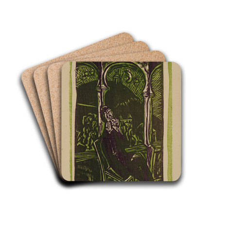 Trumender Mann - Botho Graef auf seinem Balkon sitzend, Jena by Ernst Ludwig Kirchner Drink Coasters - set of 4 Trumender Mann - Botho Graef auf seinem Balkon sitzend, Jena by Ernst Ludwig Kirchner Drink Coasters - set of 4