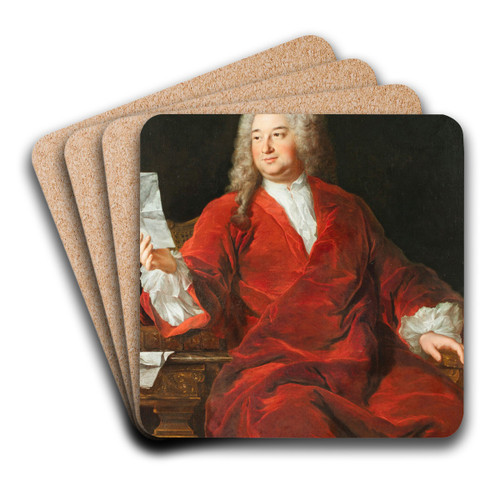Portrait of a man seated wearing a red coat and holding a letter by Alexis Simon Belle Art Drink Coaster set