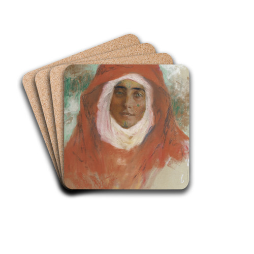Portrait de jeune femme by Lucien Lvy-Dhurmer Drink Coasters - set of 4