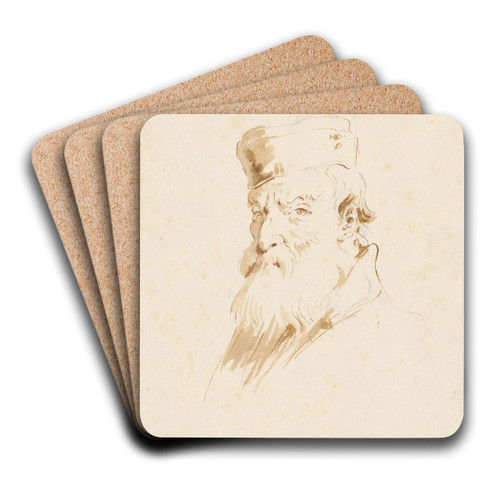 Bearded Man Wearing a Cap by Giovanni Battista Tiepolo Art Drink Coaster set Bearded Man Wearing a Cap by Giovanni Battista Tiepolo Art Drink Coaster set