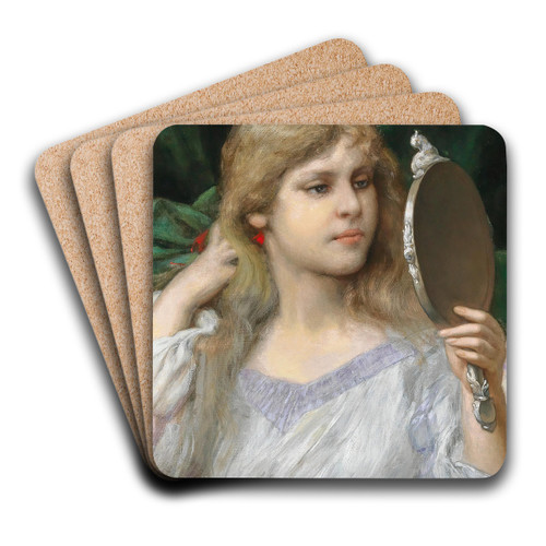 The Mirror by Gabriel von Max Art Drink Coaster set