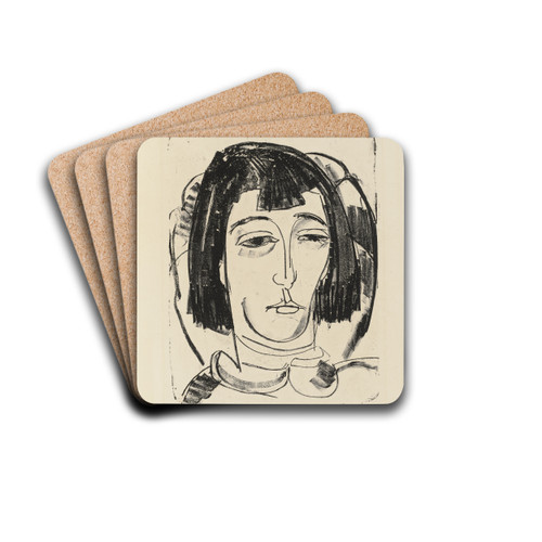 Kopf Erna mit kurzem Haar by Ernst Ludwig Kirchner Drink Coasters - set of 4