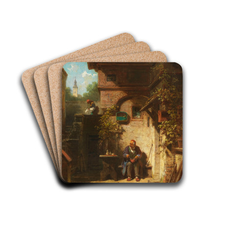 In Erwartung der Zeitung by Carl Spitzweg Drink Coasters - set of 4