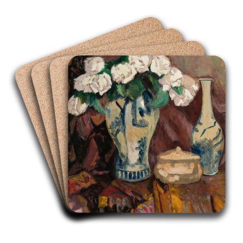 Still Life with White Roses in a Vase by Stefan Filipkiewicz Art Drink Coaster set