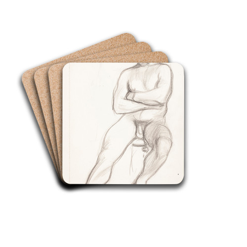 Istuva alaston mies, luonnos by Magnus Enckell Drink Coasters - set of 4