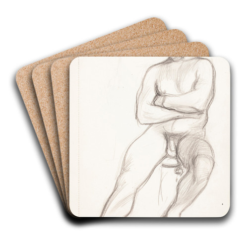 Istuva alaston mies, luonnos by Magnus Enckell Art Drink Coaster set