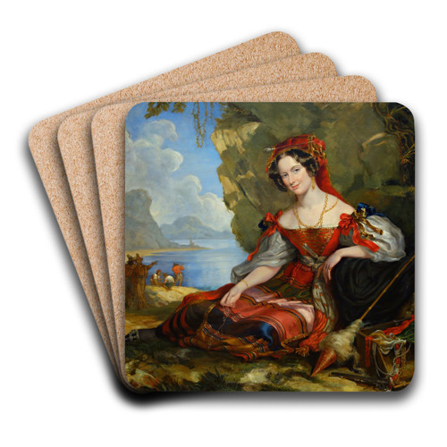 Portrait Of Lady Caroline Montagu In Byronic Costume by Sir George Hayter Art Drink Coaster set Portrait Of Lady Caroline Montagu In Byronic Costume by Sir George Hayter Art Drink Coaster set