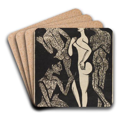 Die Frau und die Mnner by Ernst Ludwig Kirchner Art Drink Coaster set