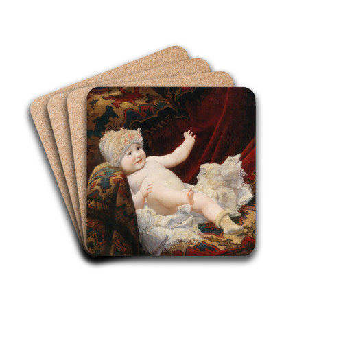 Portrait of a baby with lace bonnet by Ernst Klimt Drink Coasters - set of 4 Portrait of a baby with lace bonnet by Ernst Klimt Drink Coasters - set of 4