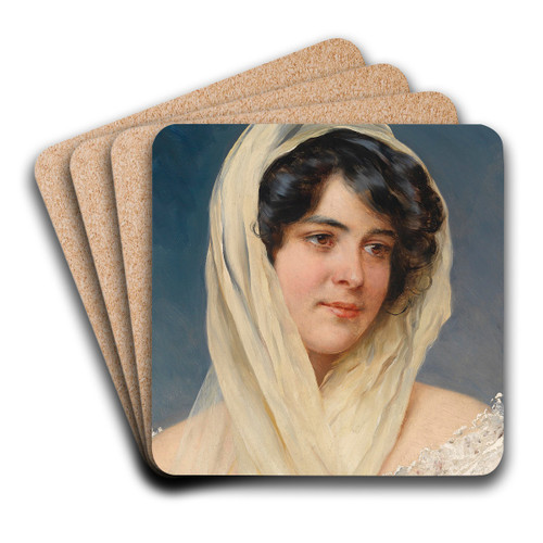 Portrait of a young lady with a veil by Eugen von Blaas Art Drink Coaster set