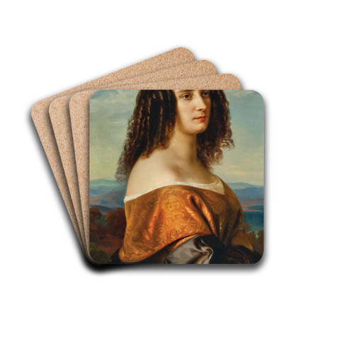 Portrait of Countess Monts by Carl Ferdinand Sohn Drink Coasters - set of 4