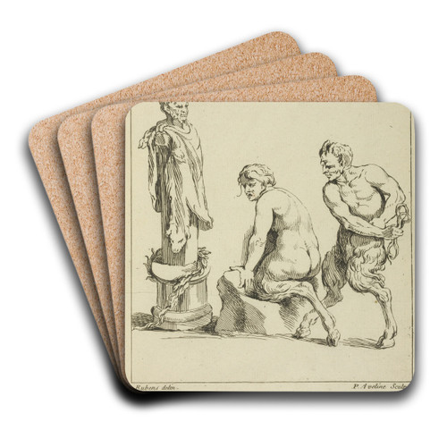 Two satyrs, and the head of a satyr by Peter Paul Rubens Art Drink Coaster set