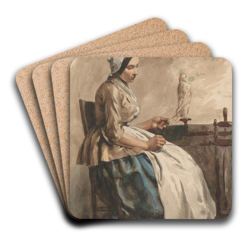 Spinnende jonge vrouw by Jan Weissenbruch Art Drink Coaster set