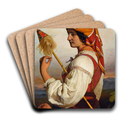 Italienerin (Chiaruccia) Mit Spinnrocken by Friedrich von Amerling Art Drink Coaster set