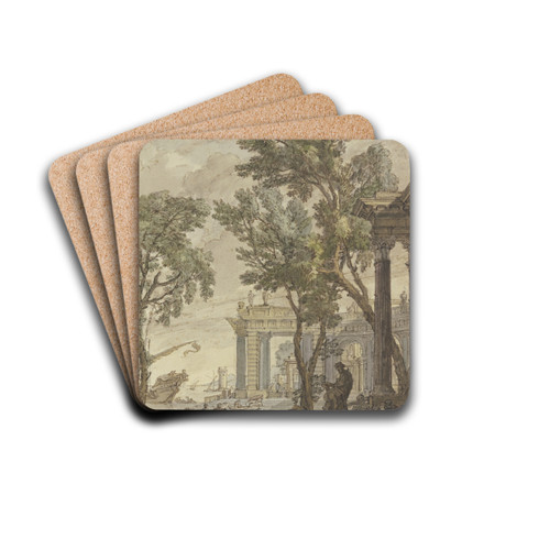 Antique seaport by Isaac de Moucheron Drink Coasters - set of 4
