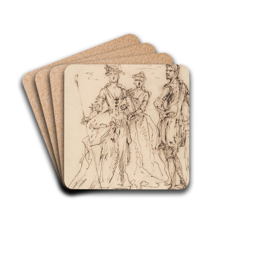 Two Ladies and A Gentleman by John Vanderbank Drink Coasters - set of 4