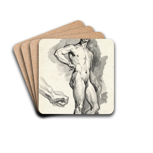 Staand mannelijk naakt: hand by David Humbert de Superville Drink Coasters - set of 4 Staand mannelijk naakt: hand by David Humbert de Superville Drink Coasters - set of 4