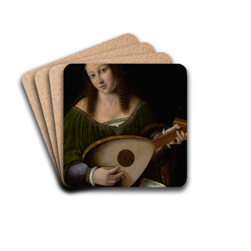 Lady Playing a Lute by Bartolomeo Veneto Drink Coasters - set of 4