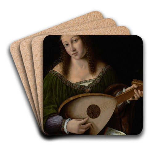 Lady Playing a Lute by Bartolomeo Veneto Art Drink Coaster set