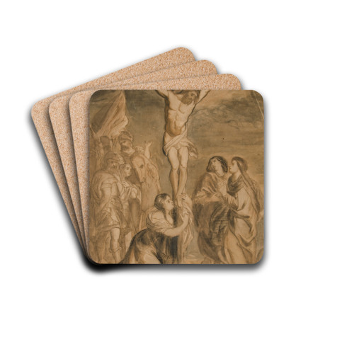 Christ on the Cross Surrounded by Virgin andSaints by Thodore Gricault Drink Coasters - set of 4